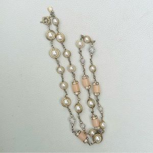 Vintage J. Crew Pink Barrel, Pearl, and Pavé Beaded Gold Necklace